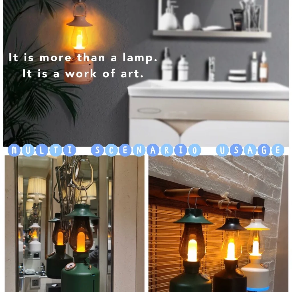 2022 Hot Selling Outdoor Metal Rechargeable Retro Camping Lamp, USB Rechargeable led Vintage Camping Lantern With Power Bank