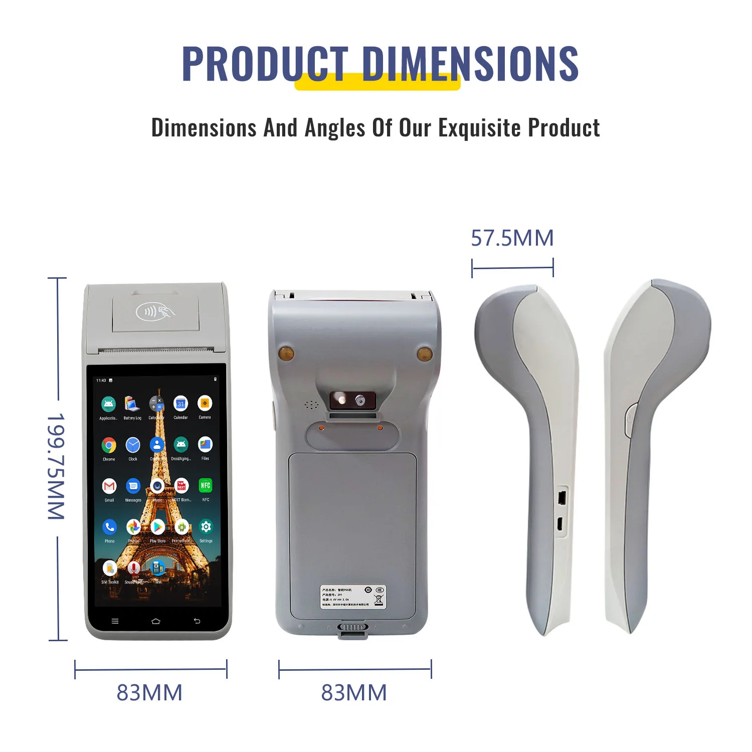 OEM 5.5inch Screen Android Handy Pos System With Printer Parking Receipt Printer