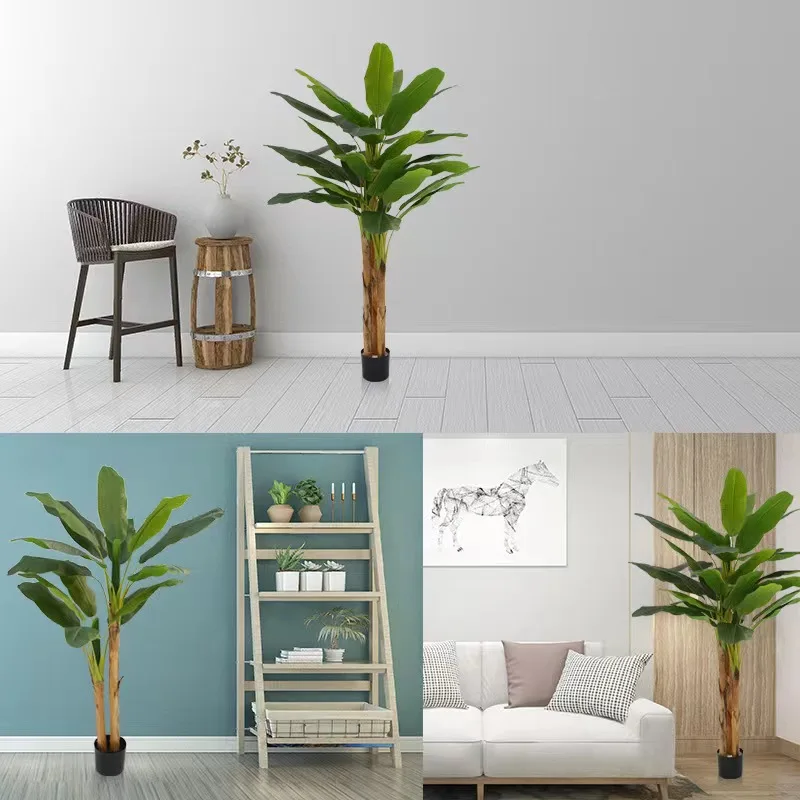 1.1m 1.4m 1.7m 2.2m 3m High Simulation Indoor Decor Big Tropical Banana Tree Plastic Artificial Plants For Home Hotel Office Use