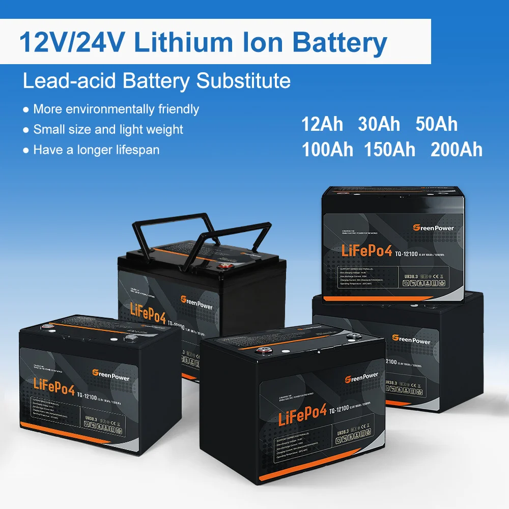 10 Years Life Designed 12V 24V 100ah 200ah 50ah 150ah 30ah 12ah Lithium Battery For The Solar RV  Marine Power Storage