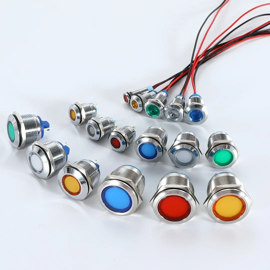 6mm 8mm 10mm 12mm 16mm 19mm 22mm enlarge panel metal indicator light with welding pin equipment signal pilot lamp with cable