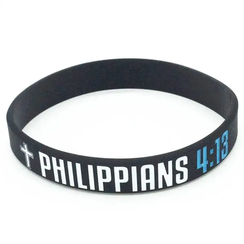 Philippians Luke Jeremiah Ephesians Verse Wristbands Men Black Silicone Bracelets Christian Religious Jewelry Gifts