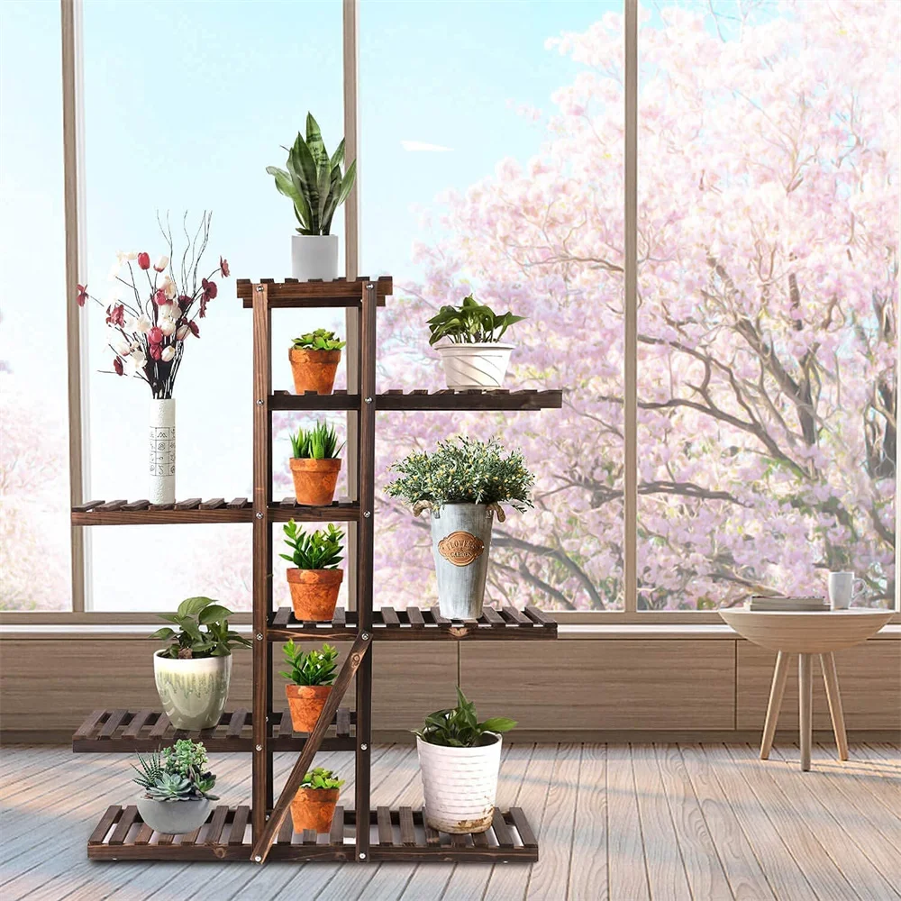 Factory plant pot holder display wooden stand for plant indoor vertical plant shelf.