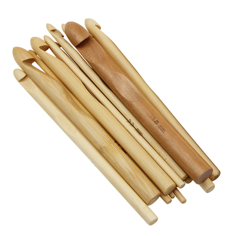 14pcs Bamboo Knitting Needles Bamboo Crochet Hook for Hand Knitting Tool