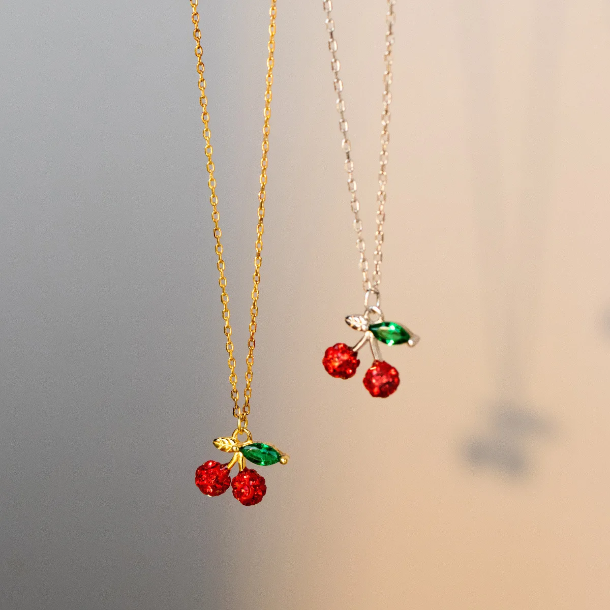 Fashion 925 Pendent Necklaces for Women Red Stone Necklace Cherry Charm
