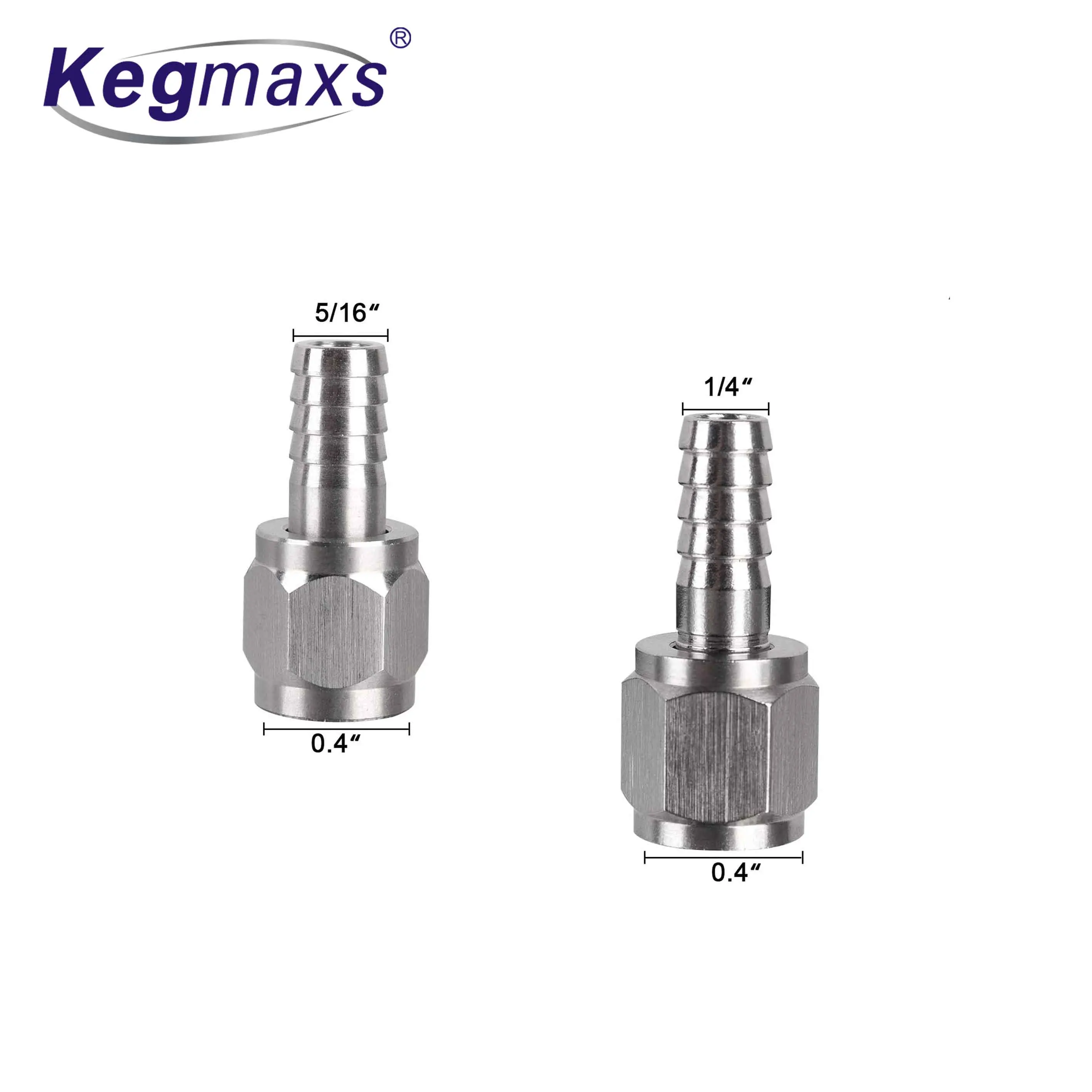 Kegmaxs Homebrew Hose Swivel Nut Barb, 1/4' Barb & 5/16' Barb, Stainless Steel MFL Quick Disconnects Fittings for Brewing