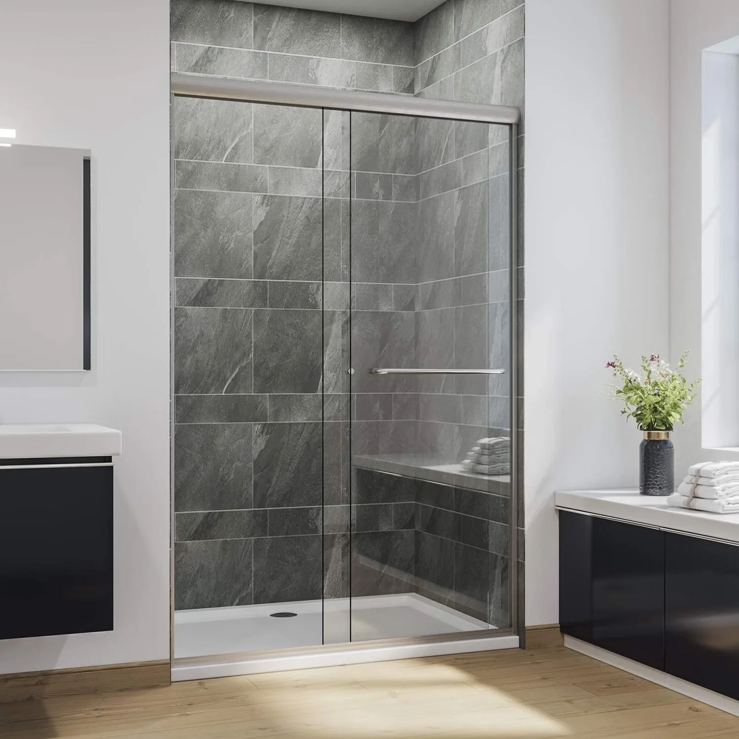 Safty clear glass sliding door shower room