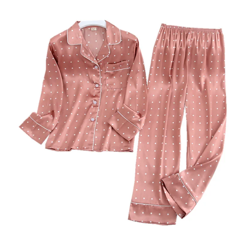 Hot sale Satin Plain Dyed Technics Clearance Printed Flower Double-layer Collar Pajamas Sets