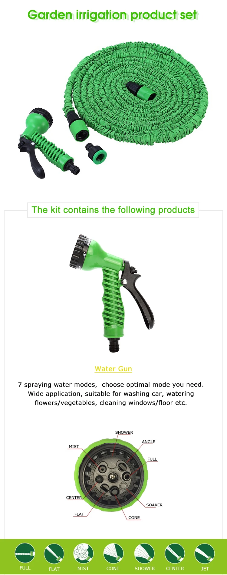 Expandable Flexible Garden Hose 25FT 50FT 75FT 100FT Garden Water Hose With 7 Function Spray Nozzle Gun