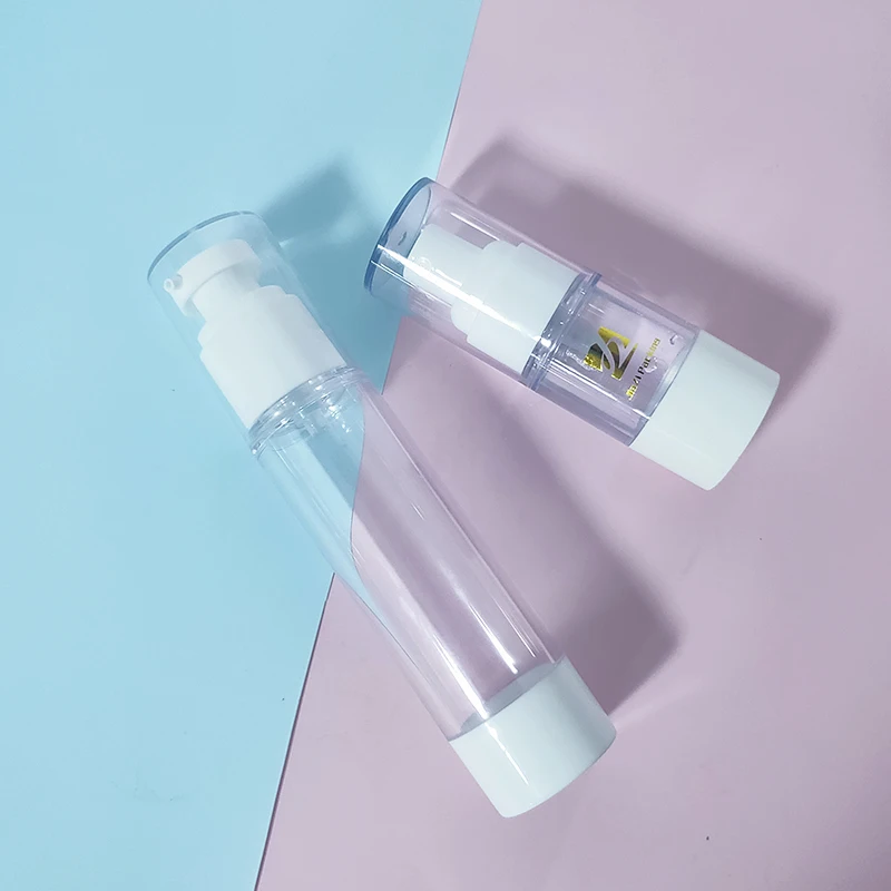 
Eco friendly refillable Cosmetic clear transparent white vacuum cream oil bottle custom color 30ml airless pump bottle 