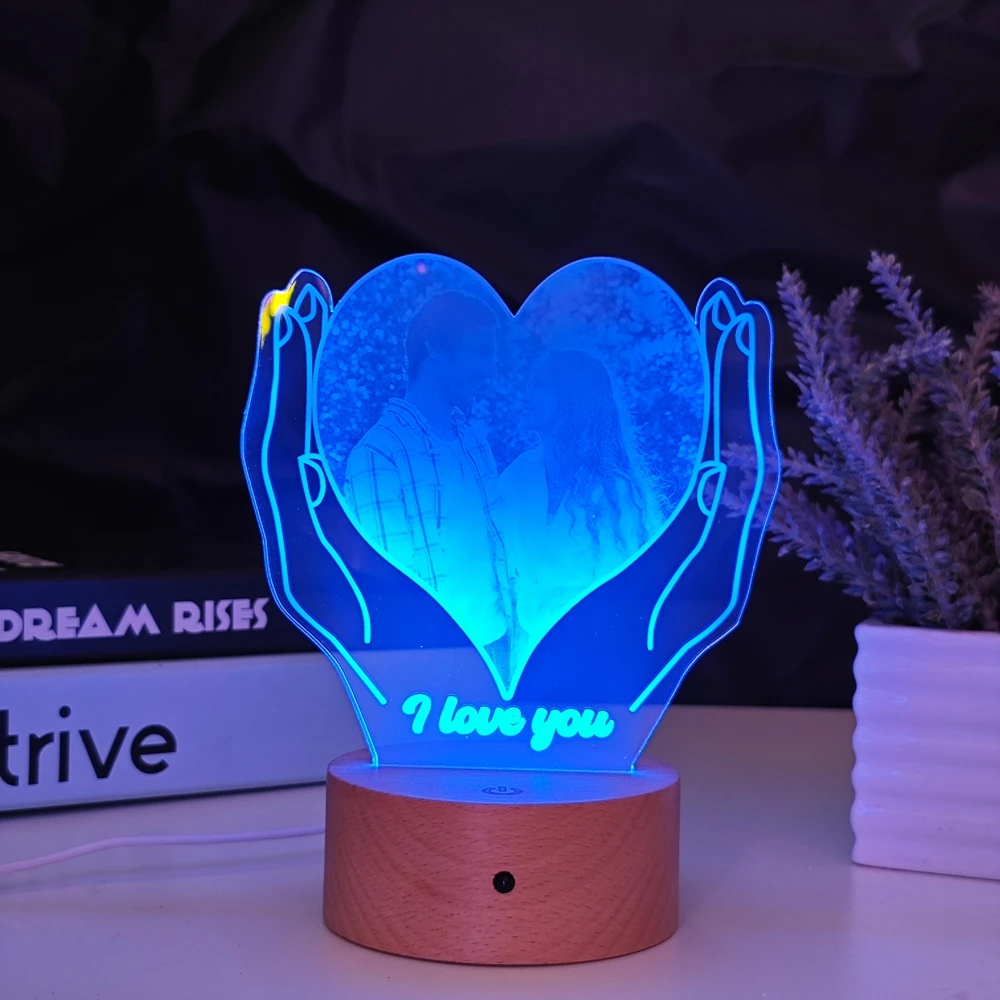 Оптовая продажа акриловая светодиодная 3d лампа с круглым основанием сенсорная Ночная круглая деревянная основа