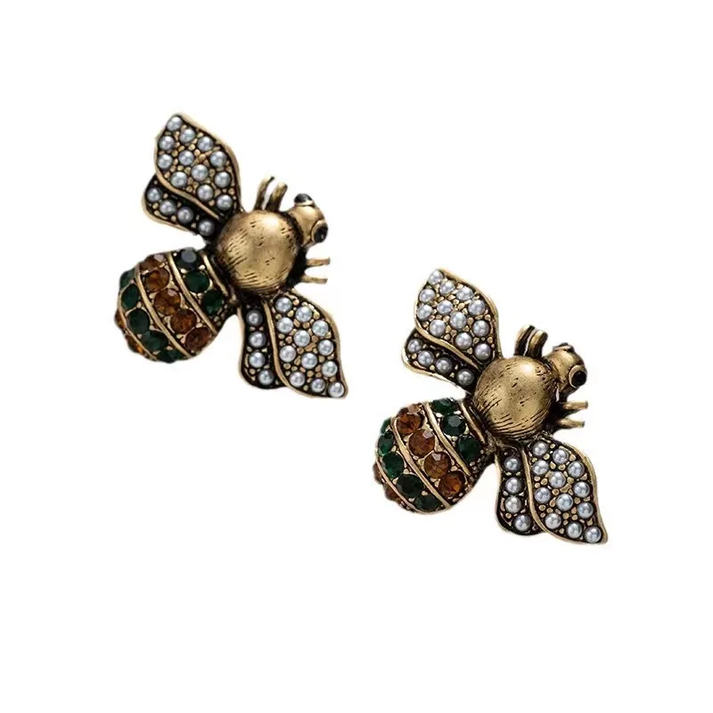 retro vintage jewelry palace court style luxury women accessories creative pearl tiny bumble bee stud earring