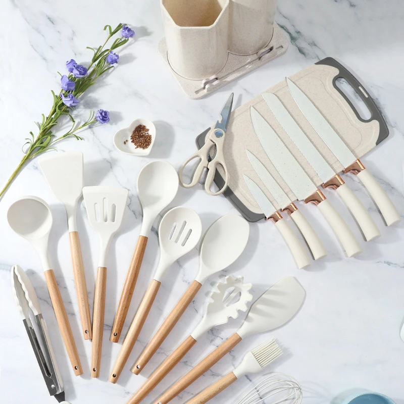 17/18 PCS Silicone Cooking Kitchen Utensils Set Non-stick Silicone Stainless Steel Kitchen Utensil Set