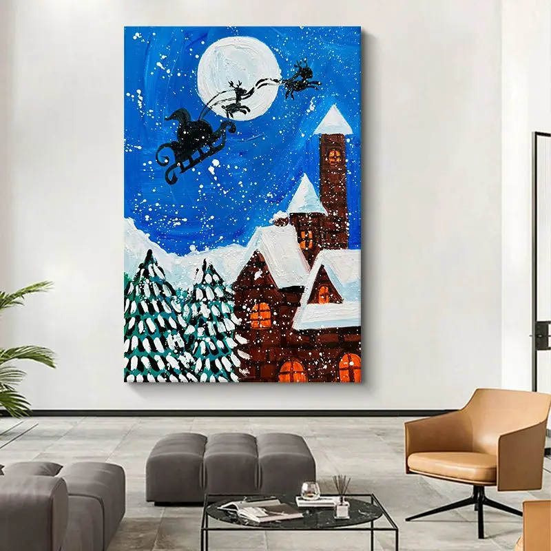 100% Handmade Art work living room wall decoration home decorative White Snow Christmas wall painting for living room promotion
