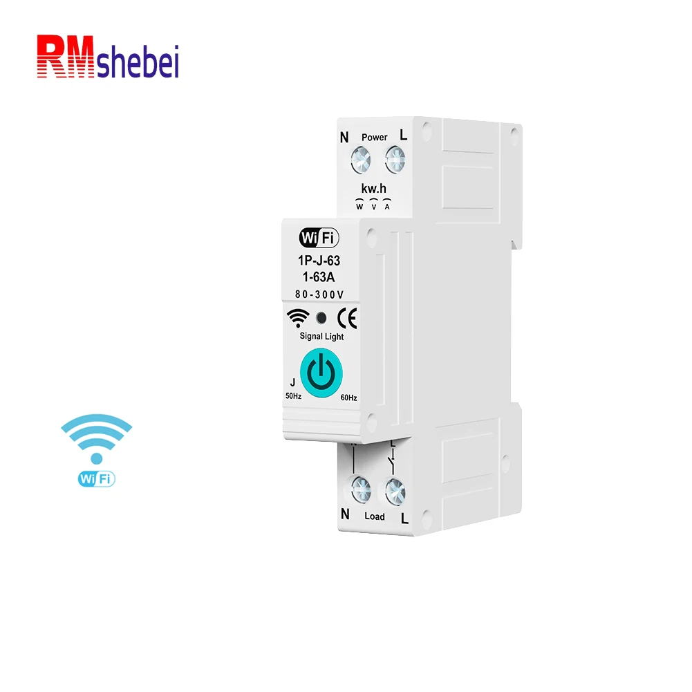 RMshebei tuya Mcb Wifi Smart Circuit Breaker With Metering 1P 63A  Rail Smart Home wireless Remote Control Smart Switch