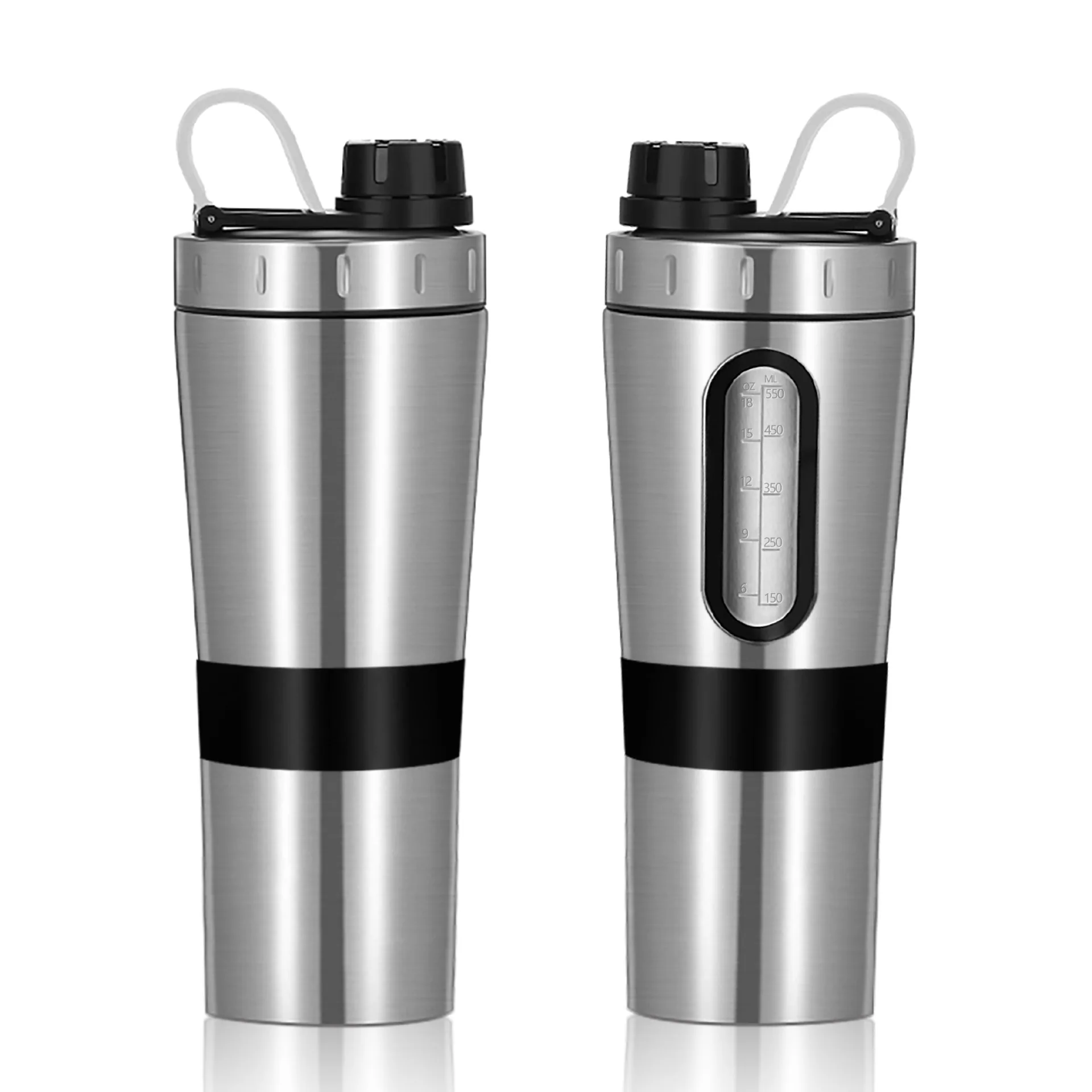 3 In 1 GYM Fitness Protein Powder 700ml Customizable 304 Stainless Steel Shaker Bottle with Window