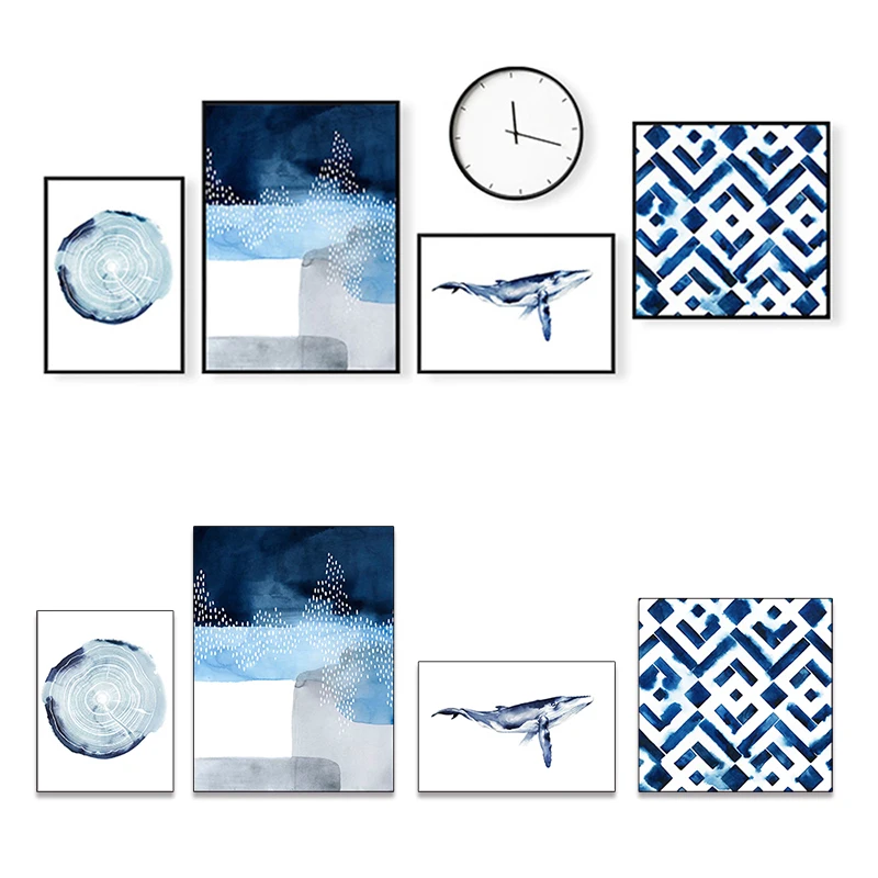 OEM ODM Modern Home Decor 300gsm Polyester Blue Paintings Art On Canvas