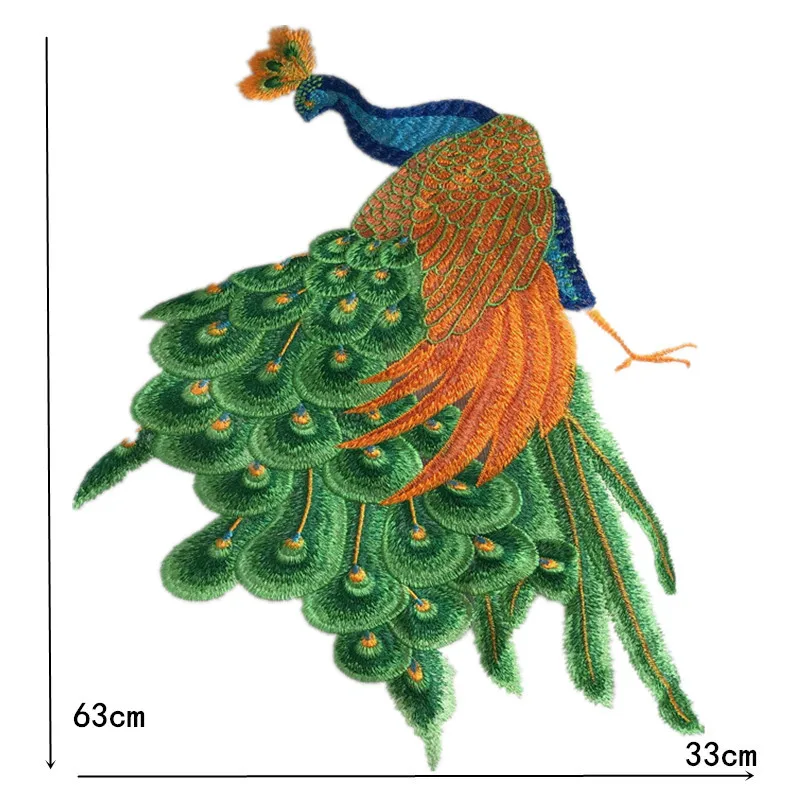Chinese Style Big Peacock Mesh Embroidery Cloth Patch Mesh Yarn Embroidery Patch Cheongsam Dress