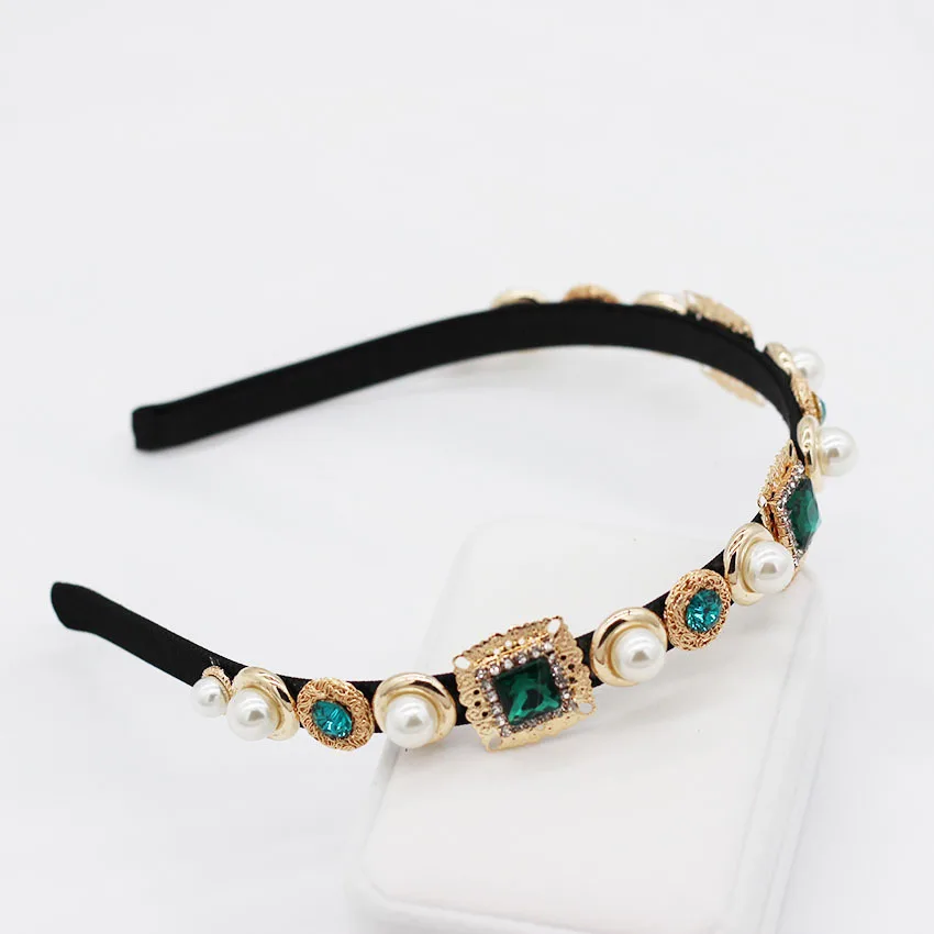Женский обруч для волос в стиле барокко, простой многоцветный обруч для волос в стиле ретро, с квадратным жемчугом, металлический обруч для невесты, аксессуары для волос