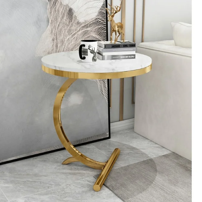 Side table round luxury end table marble top tea table with stainless Steel base home furniture  living room furniture set