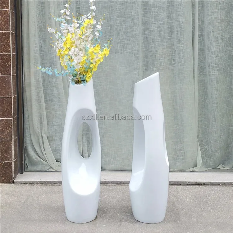 Simple white geometric tree hole shaped fiberglass floor standing vase micro landscape decoration vase creative plant pot