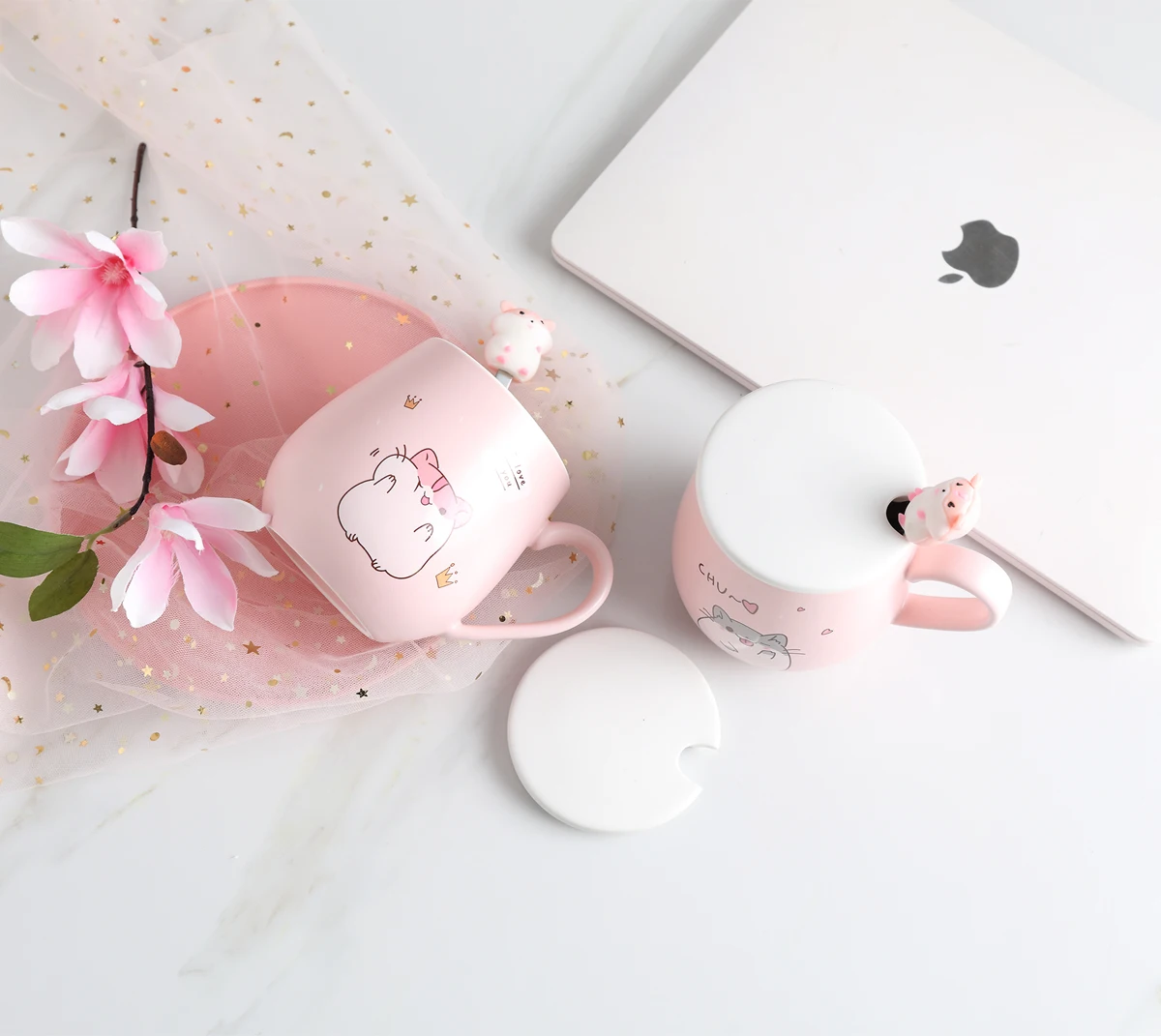 Creative and Practical Cute Cartoon Ceramic Mug with Lid Spoon Milk Unique Gift Coffee Mugs