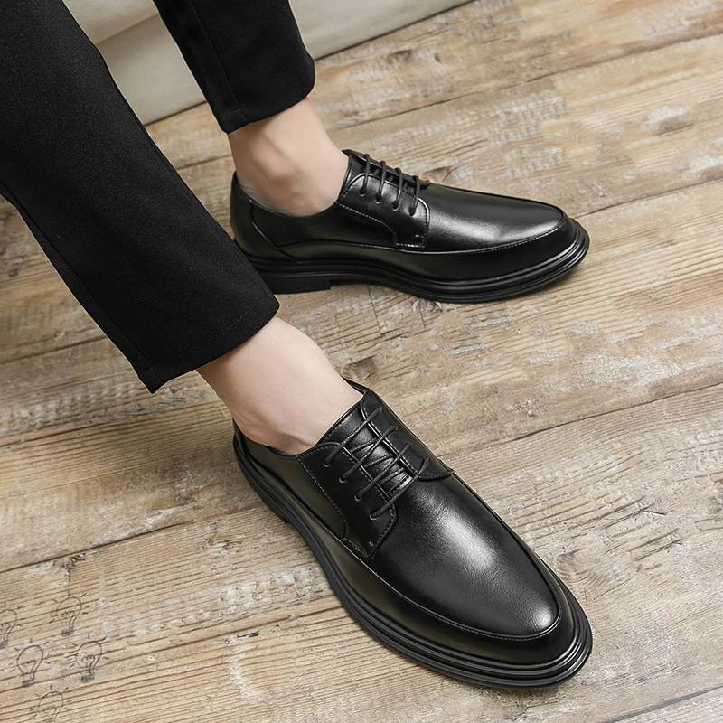 OEM High Quality Lace-up Leather Wear-resistant Point Toe Shoes Casual Walking Styles Leather Loafers Casual Dress Shoes For Men