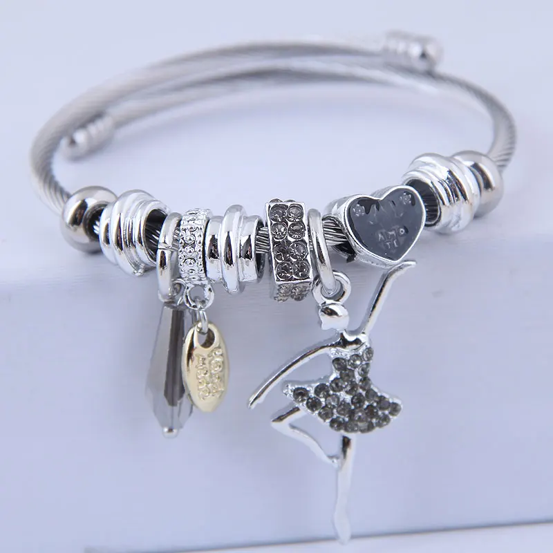 WY080926120 hot sale Adjustable size metal bangles New style pendent bangles simple Rhinestone bangles