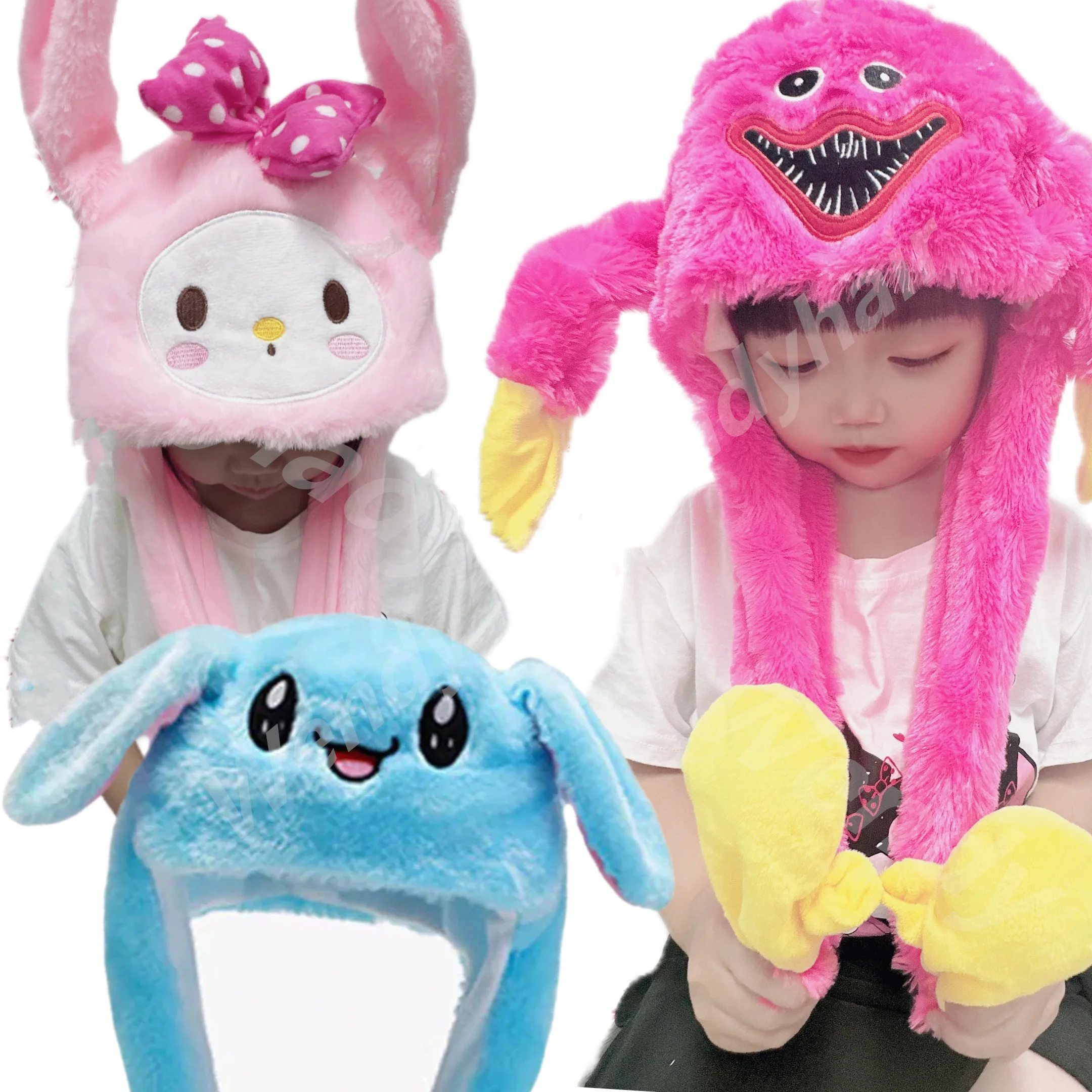 WD1 Factory Wholesale Rabbit Ears Hat Plush Korea Bunny Ear Hat Air Pump Move Ears Funny Warm Winter Hat