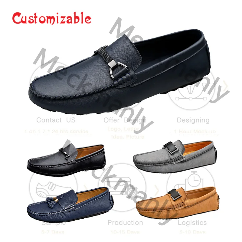 custom logo Suede Leather Loafers Driving Flat Casual winter plush  shoes for Men