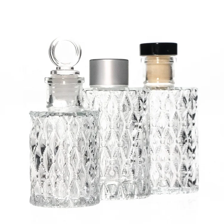 Hot Selling 150 ml Embossed Diamond Printed 5 oz Empty Round Water Diffuser Glass Bottle Wholesale