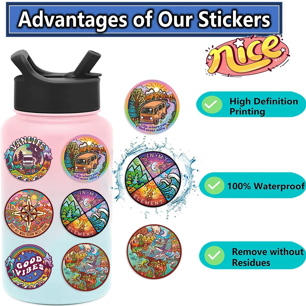 50pcs Fun camping Cartoon Graffiti Sticker Decorative  Phone Case Diary Laptop Pvc Waterproof Stickers Toys Decals Wholesale