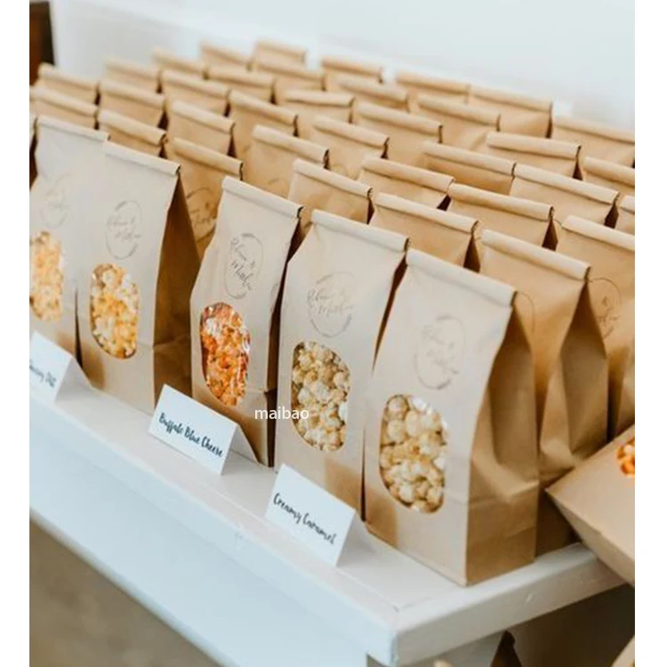 Wholesale Personalized Custom Print Logo Branded Recycled Biodegradable Kraft Pop Corn Packaging Popcorn Paper Bags