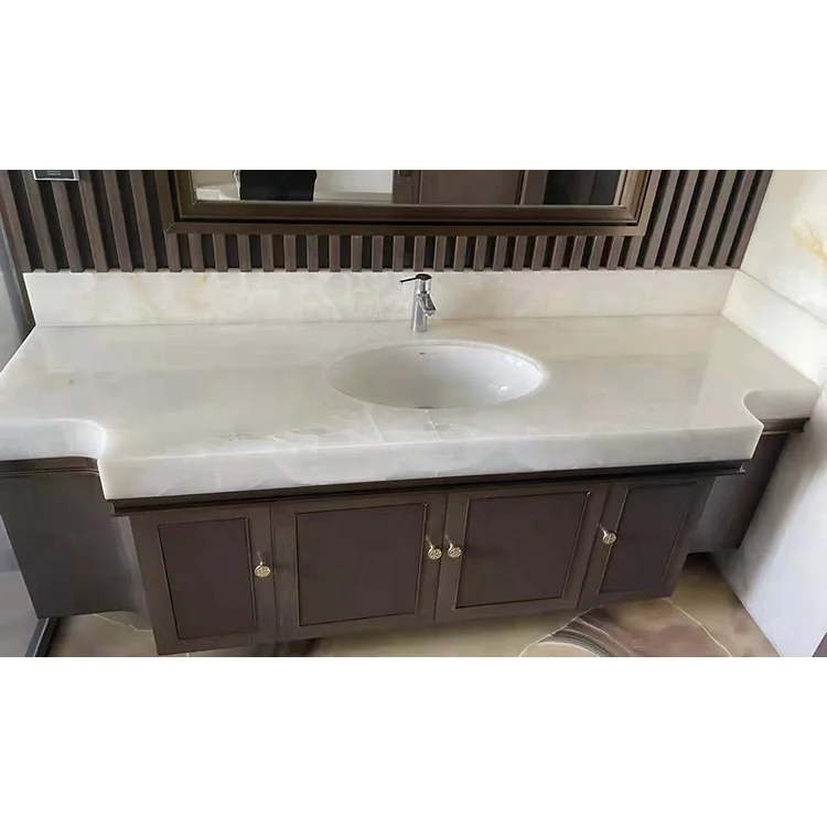 LED lighted translucent stone bathroom white backlit onyx vanity top sink