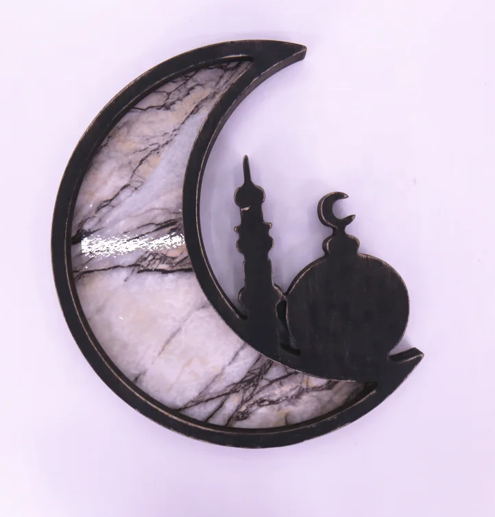 Pafu Islam Mosque Muslim Tray Wooden Rustic Crescent Moon Eid Ramadan Party Food Serving Tableware Dessert Pastry Tray