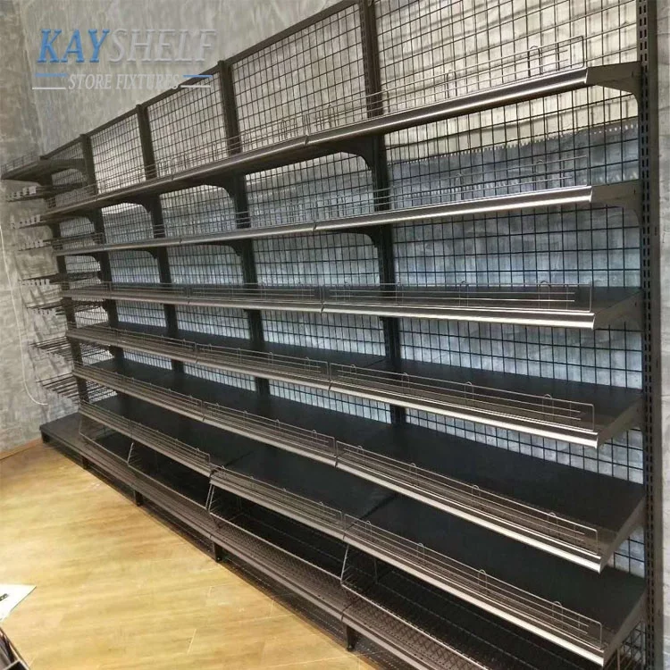 Metal wire mesh back net panel supermarket gondola shelf