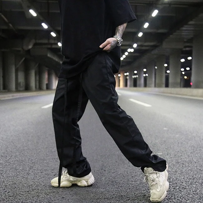 
Factory elastic waist draw string tracksuits men loose straight outdoor casual wear plain color streetwear stock dropshipping 