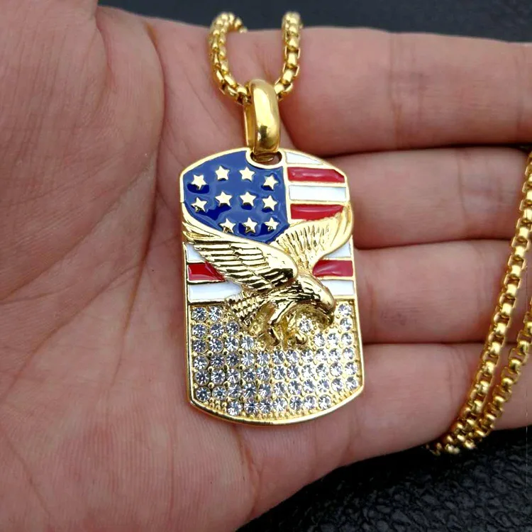 AFXSION  Fashion yellow gold  metal eagle and the US national emblem  pendants stainless steel custom jewelry