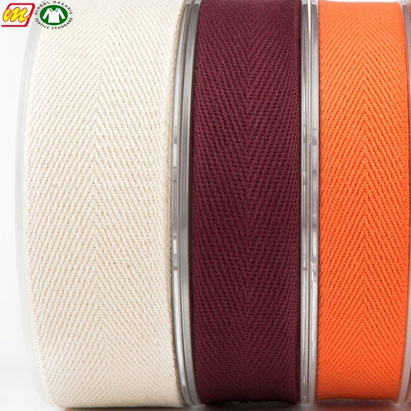 Factory Price 100% Organic Herringbone Printed Custom Cotton Ribbon, Herringbone Organic Twill Printed Woven Cotton Tape