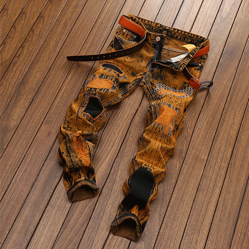 Wholesale Europe And The United States Men Jeans Hole Personality Old Straight Male Jeans