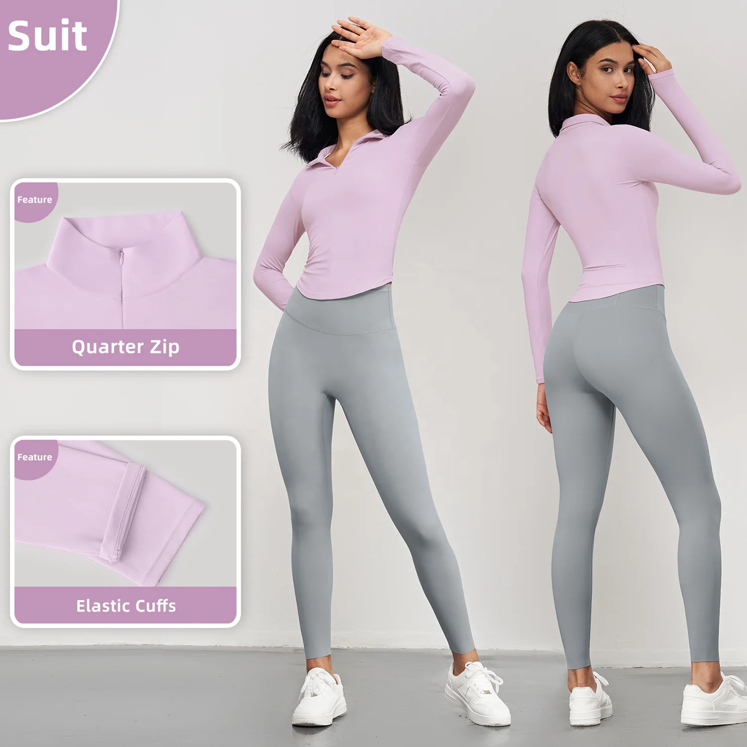 Quarter Zipper Yoga Quick Dry Tops Custom Logo Gym Long Sleeve Sports T-Shirts 80Nylon 20Spandex