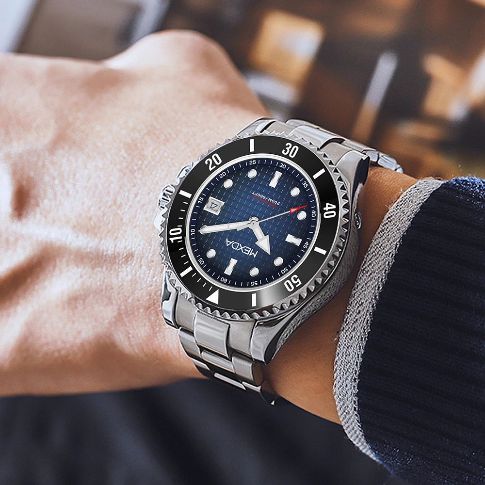 Mexda brand popular design japan quartz movement all stainless steel material super luminous men Automatic lunxury diver watches