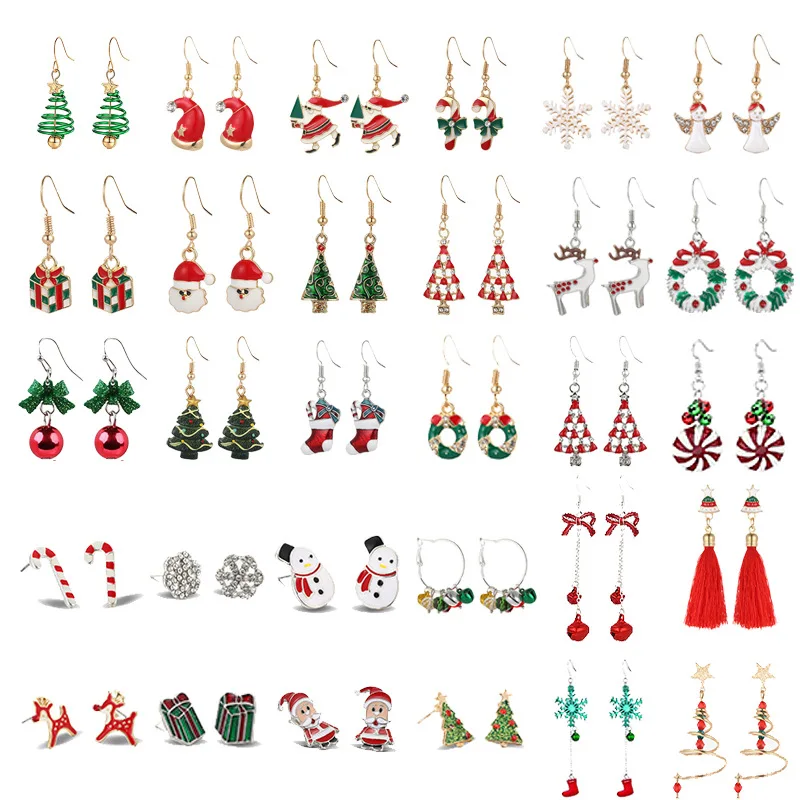 Wholesale Christmas Snowflake Elk Bell Epoxy Copper Ear Hook Pendant Ornament Christmas Tree Earrings