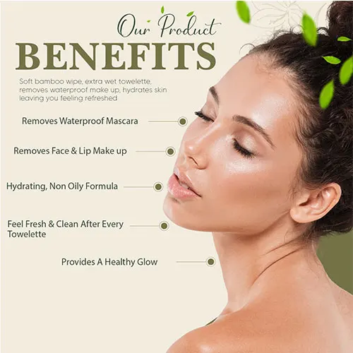 Makeup Remover Wipes Individually Wrapped. 100% Biodegradable Towelette and Packaging Single Makeup Remover wipes With Logo