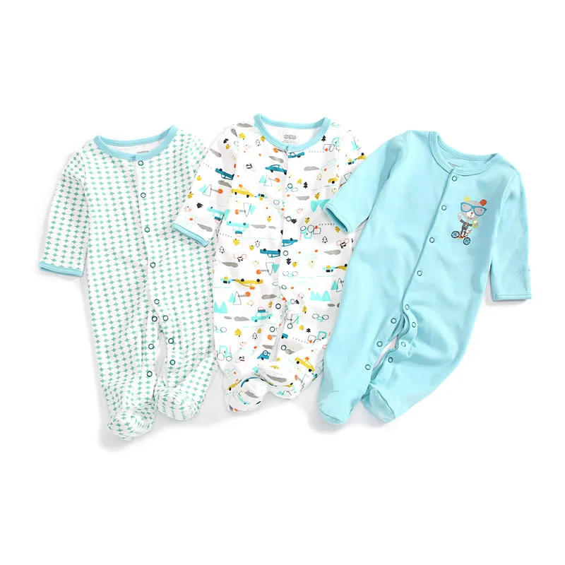 pack of 3 baby romper long sleeve cotton baby kids clothes pajamas toddler sleepsuit