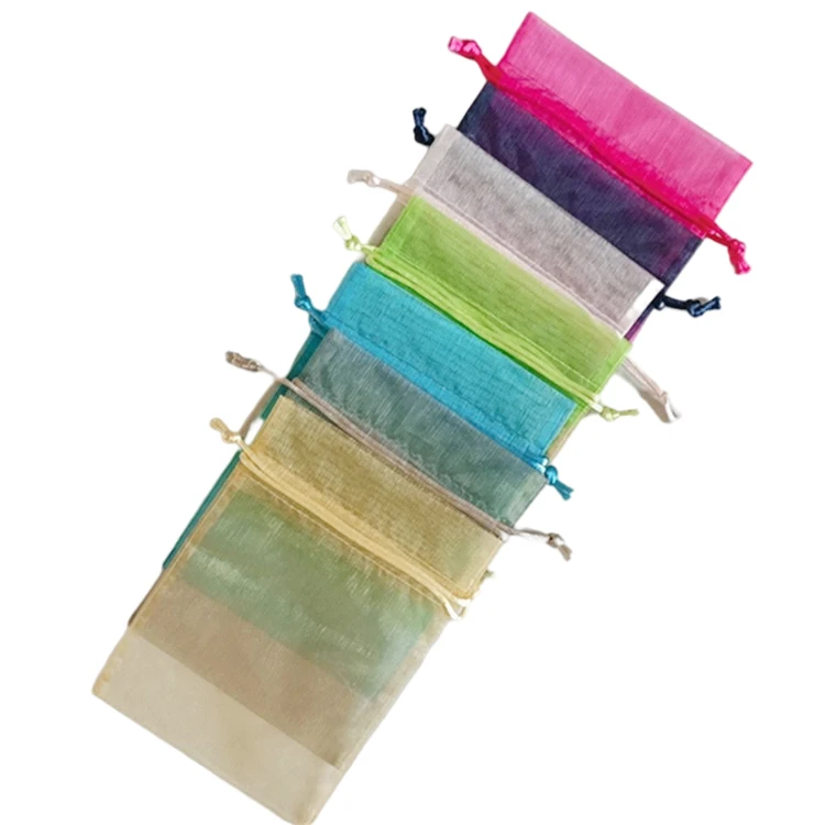 Wholesale high quality custom promotional colorful mini drawstring pouch small organza gift bags