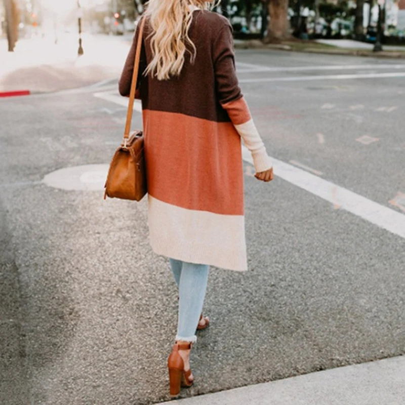 Оригинальный осенний Повседневный кардиган с длинными рукавами и трехцветной