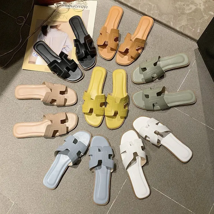 2022 open toe designer famous big brand flat women backless slipper sandals