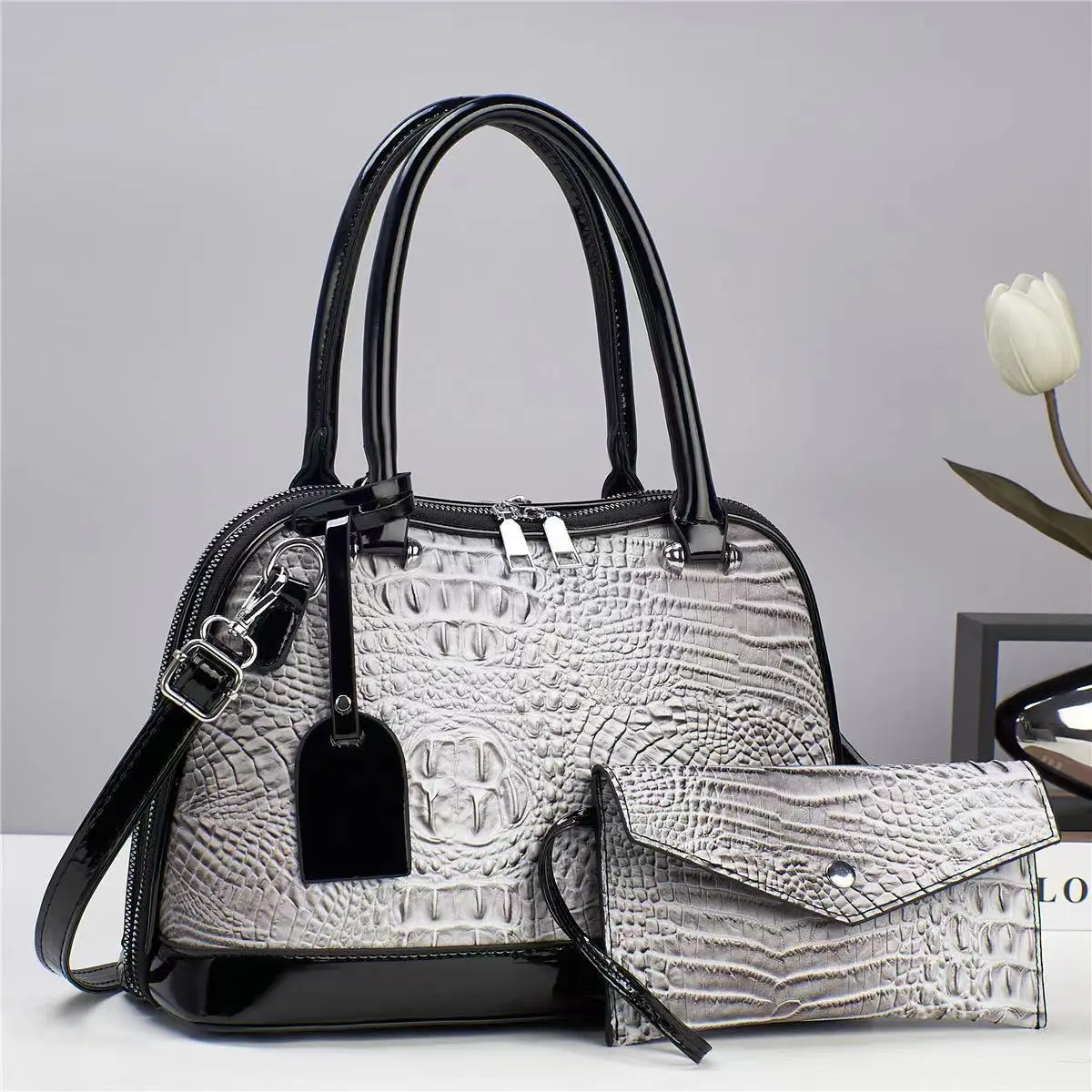 Factory Wholesale Cheap Price Handbags 2 Pieces Set Handbag Long Handle Shoulder Bag Big Size Ladies trendy handbag 2024