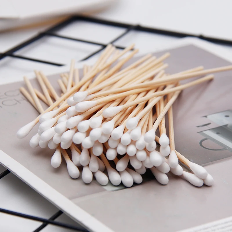 Disposable Environmentally Friendly Biodegradable 15cm Applicators Long Bamboo 100% Cotton Swabs